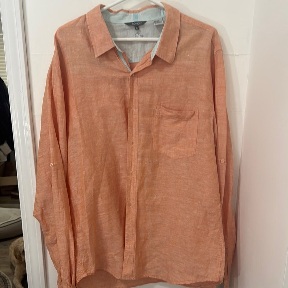 BOHIO 100% Linen Orange Button-Up Shirt